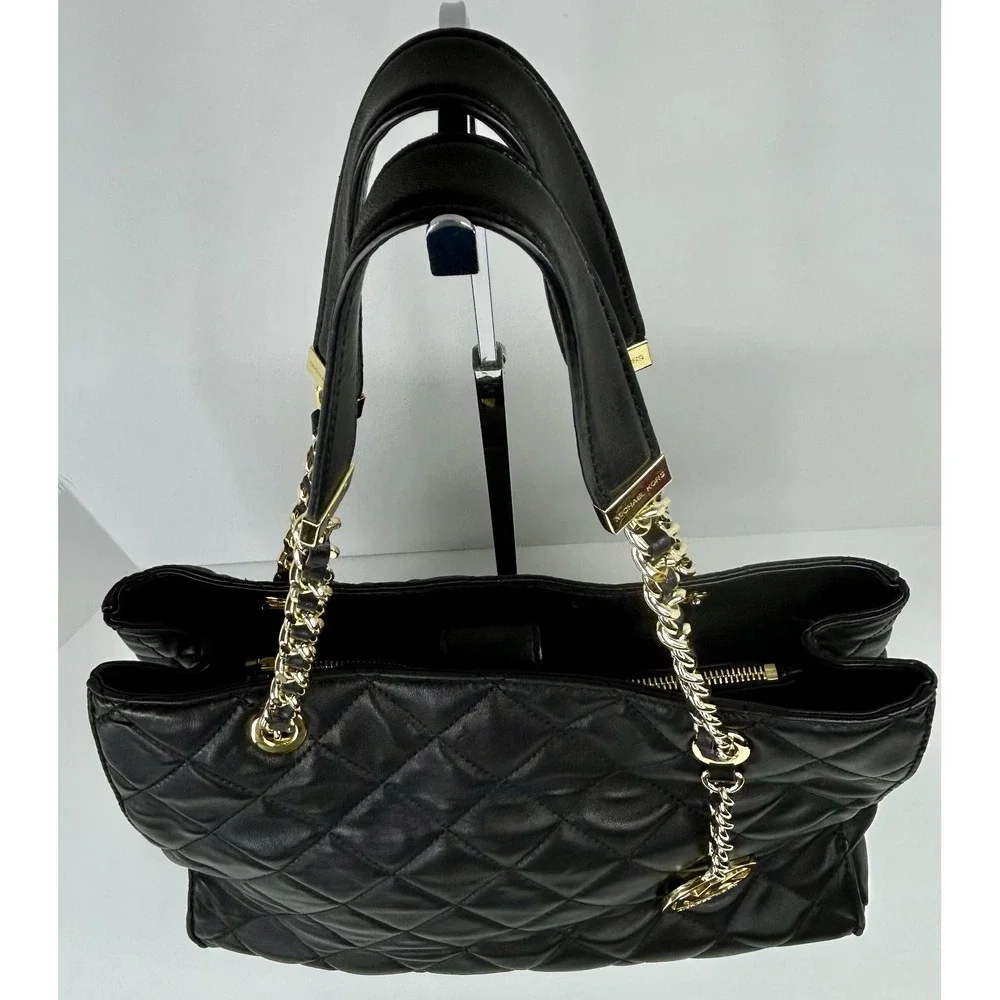 Michael Kors Satchel Susannah Leather Quilted Double Handle Large Black CLEAN A+